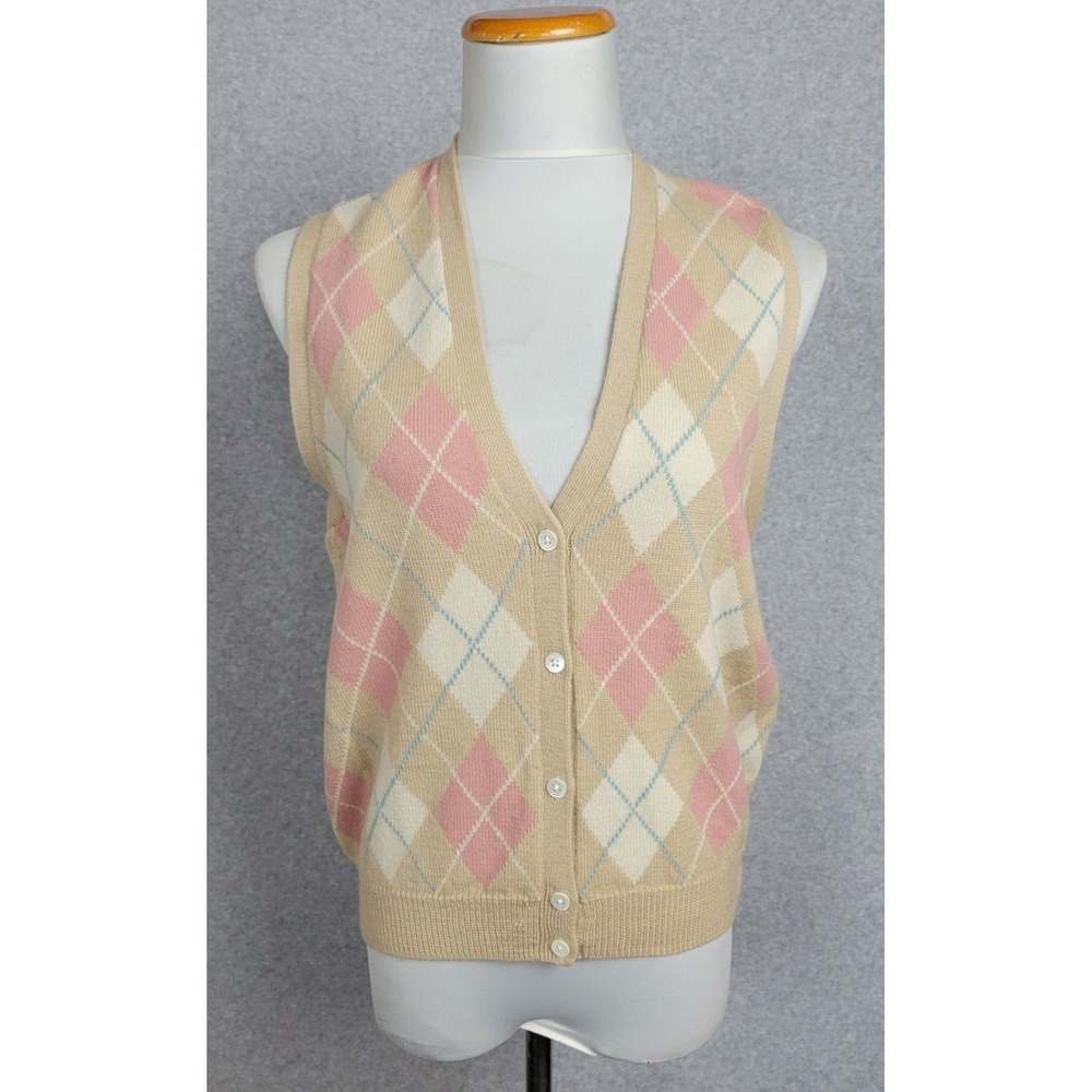 Ralph Lauren Polo Sport Argyle Sweater Vest Wool Alpaca Cashmere Tan Pink Med